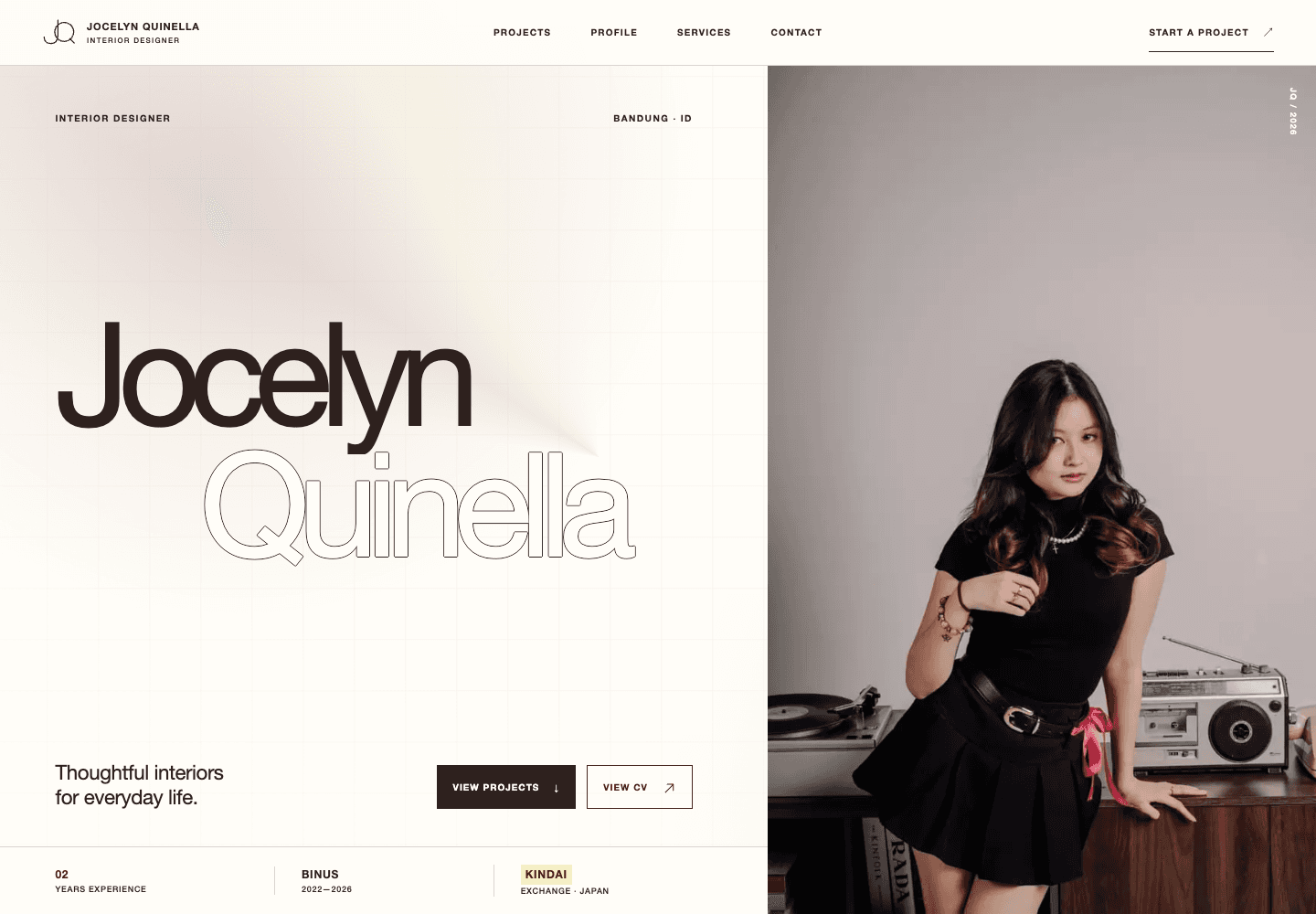 Tampilan website Jocelyn Quinella